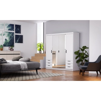 Skříň TEKEN 4D 6S se zrcadlem, bílá