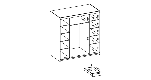 Skříň TEKEN 4D 6S se zrcadlem, dub lefkas