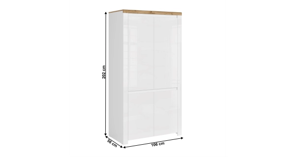 Skříň VENUSTA 4D, bílý lesk/dub wotan