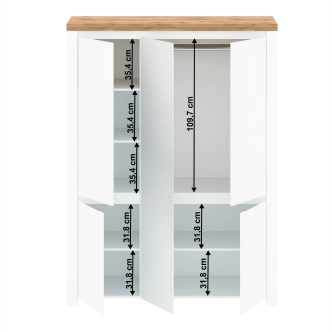 Skříň VENUSTA 5D se zrcadlem, bílý lesk/dub wotan