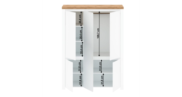 Skříň VENUSTA 5D se zrcadlem, bílý lesk/dub wotan