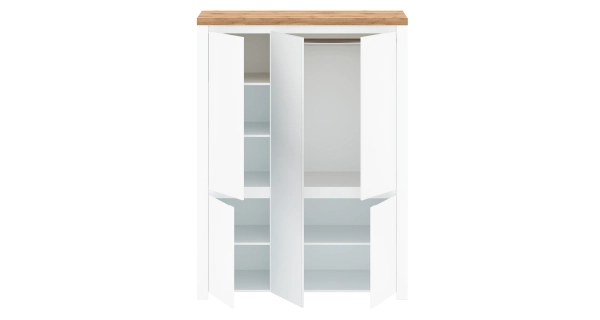 Skříň VENUSTA 5D se zrcadlem, bílý lesk/dub wotan