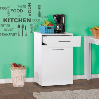 Skříňka DIKLOS s košem na prádlo/potraviny, lesklý bílý lak