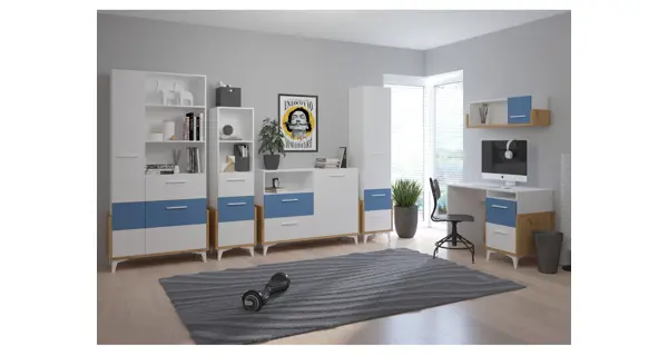 Skříňka LEPON 45W, dub artisan/bílá/modrá, 5 let záruka