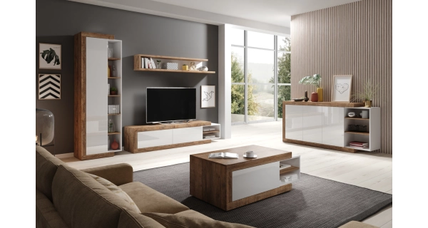 SPIRALIS komoda 200 cm, dub samdal/bílý lesk