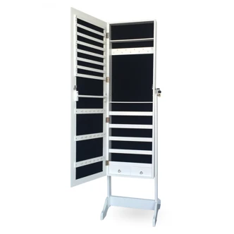 Stojací zrcadlo se šperkovnicí JERAI, bílá