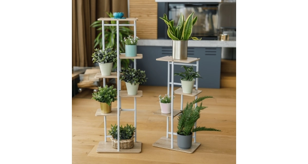 Stojan na květiny PEPEROMIA 1, bílá/dub sonoma