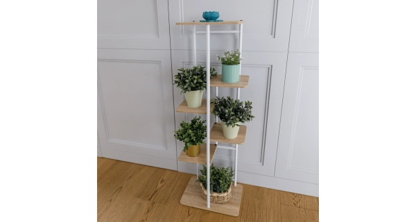 Stojan na květiny PEPEROMIA 2, bílá/dub sonoma