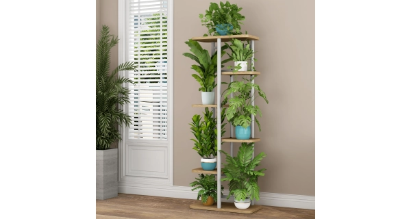 Stojan na květiny PEPEROMIA 2, bílá/dub sonoma