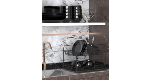 Stojan na nádobí - odkapávač, černý, 48 x 33 x 32 cm DOPRODEJ