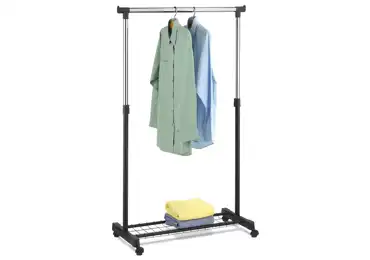 Stojan na šaty PLAINS s odkladačem na boty, chrom/černá