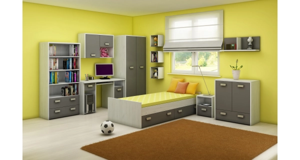 Studentský PC stůl NELLORE 1, craft bílý/grafit, 5 let záruka