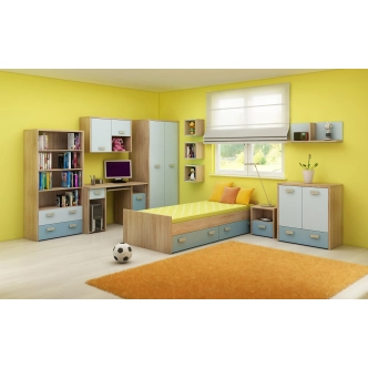 Studentský PC stůl NELLORE 1, dub sonoma/světle modrá/modrá, 5 let záruka