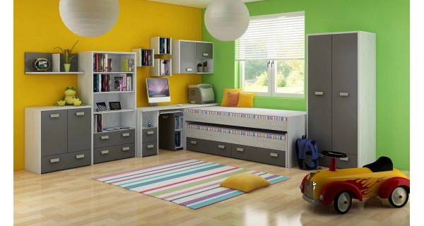 Studentský PC stůl NELLORE 2, univerzální, craft bílý/grafit, 5 let záruka