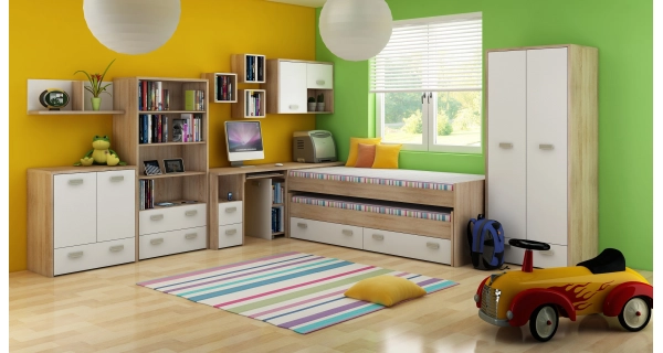 Studentský PC stůl NELLORE 2, univerzální, dub sonoma/bílá, 5 let záruka