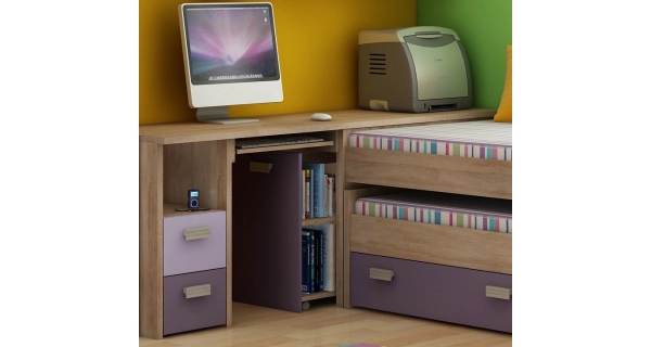 Studentský PC stůl NELLORE 2, univerzální, dub sonoma/levandulová/fialová, 5 let záruka