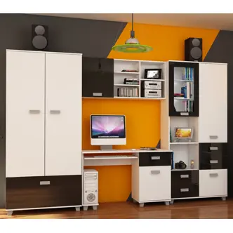 Studentský pokoj KEATING, bílá/černý lesk 