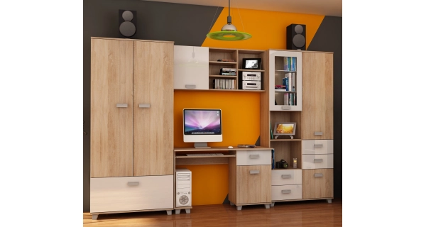 Studentský pokoj KEATING, dub sonoma/bílý lesk , 5 let záruka