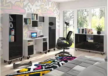 Studentský pokoj PRUDHOE 5, bílá/černý lesk