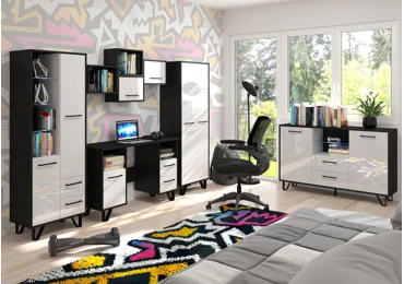 Studentský pokoj PRUDHOE 5, černá/bílý lesk