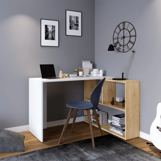 Studijní stůl ANDOR, pravý, dub/bílá