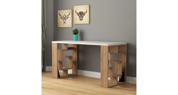 Studijní stůl BORRA-BORA, bílá/dub