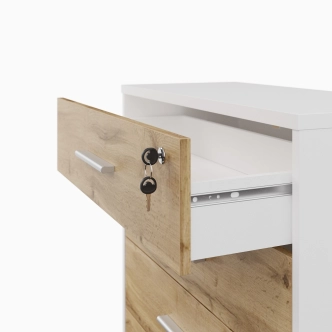 Šuplíková komoda NEJBY GIANNI, bílá/dub wotan DOPRODEJ