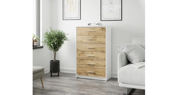 Šuplíková komoda NEJBY GIANNI, bílá/dub wotan DOPRODEJ