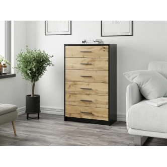 Šuplíková komoda NEJBY GIANNI, černá/dub wotan