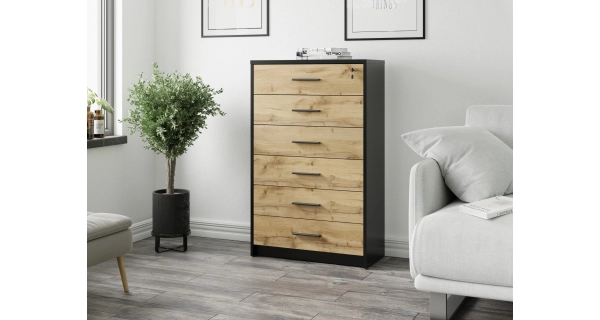 Šuplíková komoda NEJBY GIANNI, černá/dub wotan