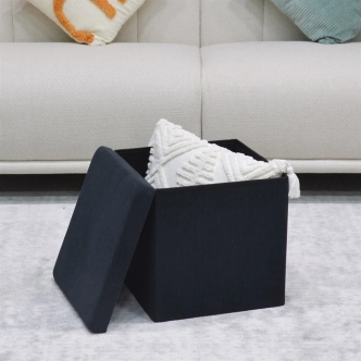 Taburet BELBELIV s úložným prostorem, černá manšestrová látka