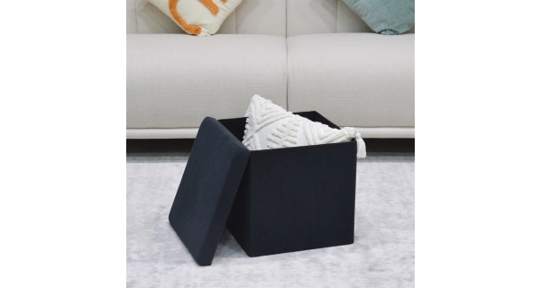 Taburet BELBELIV s úložným prostorem, černá manšestrová látka