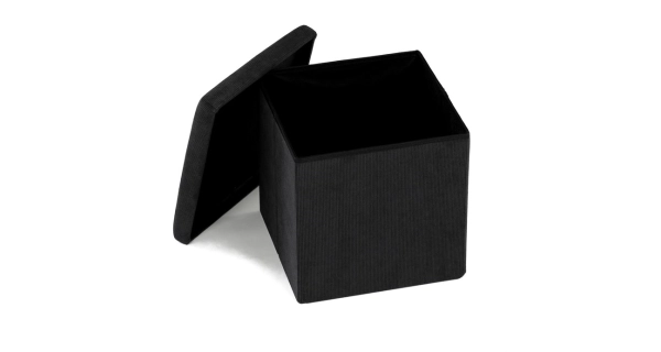 Taburet BELBELIV s úložným prostorem, černá manšestrová látka