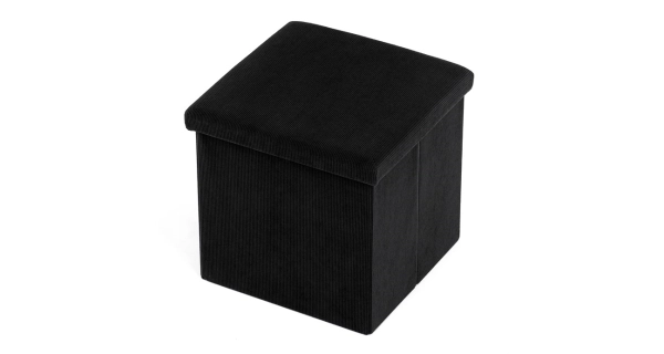 Taburet BELBELIV s úložným prostorem, černá manšestrová látka