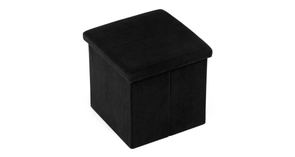 Taburet BELBELIV s úložným prostorem, černá manšestrová látka