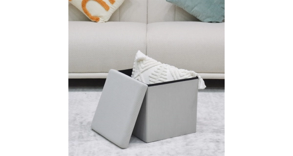 Taburet BELBELIV s úložným prostorem, krémová manšestrová látka