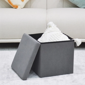 Taburet BELBELIV s úložným prostorem, šedá manšestrová látka