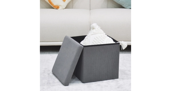 Taburet BELBELIV s úložným prostorem, šedá manšestrová látka