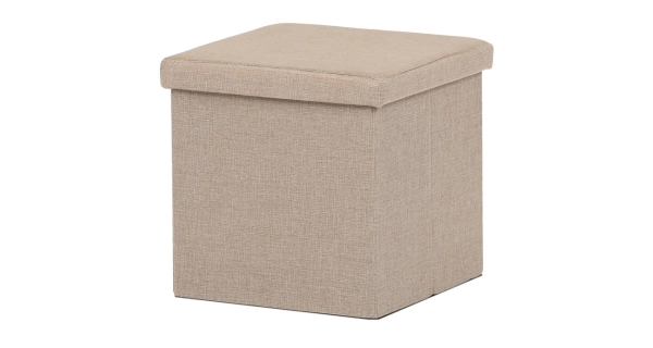 Taburet JORXERZAN s úložným prostorem, látka krémová