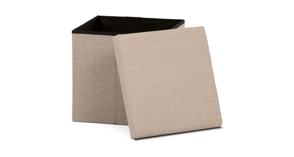 Taburet JORXERZAN s úložným prostorem, látka krémová