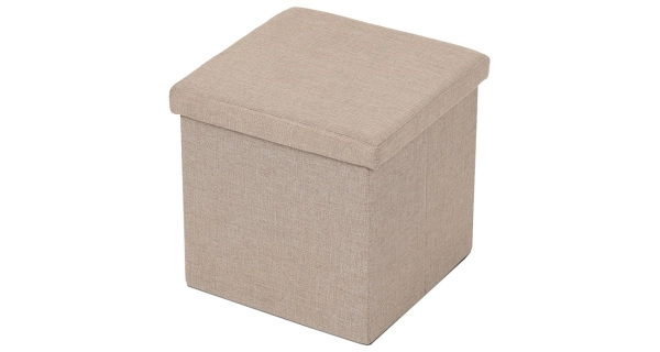 Taburet JORXERZAN s úložným prostorem, látka krémová