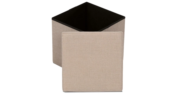 Taburet JORXERZAN s úložným prostorem, látka krémová