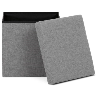 Taburet JORXERZAN s úložným prostorem, látka šedá