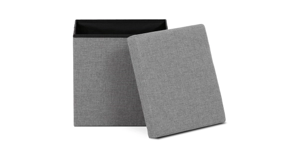 Taburet JORXERZAN s úložným prostorem, látka šedá