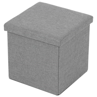 Taburet JORXERZAN s úložným prostorem, látka šedá