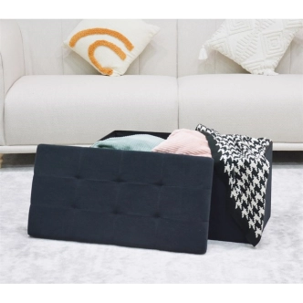 Taburet YORQUINKAL s úložným prostorem, černá manšestrová látka