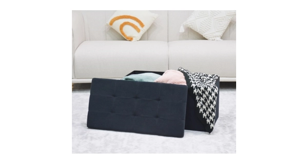 Taburet YORQUINKAL s úložným prostorem, černá manšestrová látka