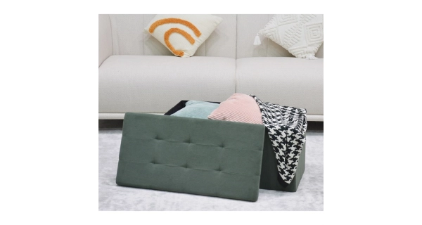 Taburet YORQUINKAL s úložným prostorem, zelená manšestrová látka