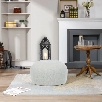 Taburet ZANMORJOR, bílá Bouclé látka