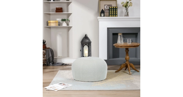 Taburet ZANMORJOR, bílá Bouclé látka